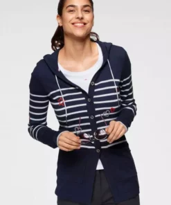 KangaROOS Kapuzenstrickjacke mit Streifen, Herzen & Sternen - Design - NEUE KOLLEKTION Marine-weiß-rot, Hellgrau-anthrazit-mint