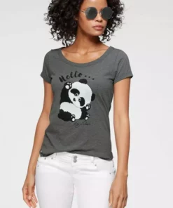 KangaROOS T-Shirt mit niedlichem Pandaprint vorne und hinten Anthrazit-meliert, Marine