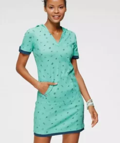 KangaROOS Jerseykleid mit maritimen Anker-Alloverprint Marine, Beere-meliert, Türkis