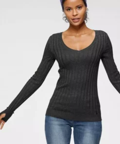 KangaROOS V-Ausschnitt-Pullover in breit geripptem Feinstrick Hellgrau-melange, Aquablau, Marine, Khaki -KangaROOS Verkaufsladen caa03f1e 16a1 516f b9df 6f254e74ef65