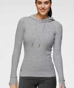 KangaROOS Kapuzenpullover im feinen Zopf-Strick-Design Rosa-weiß-meliert, Grau-wollweiß-melange, Dunkelbeige-wollweiß-melange, Blau-weiß-meliert