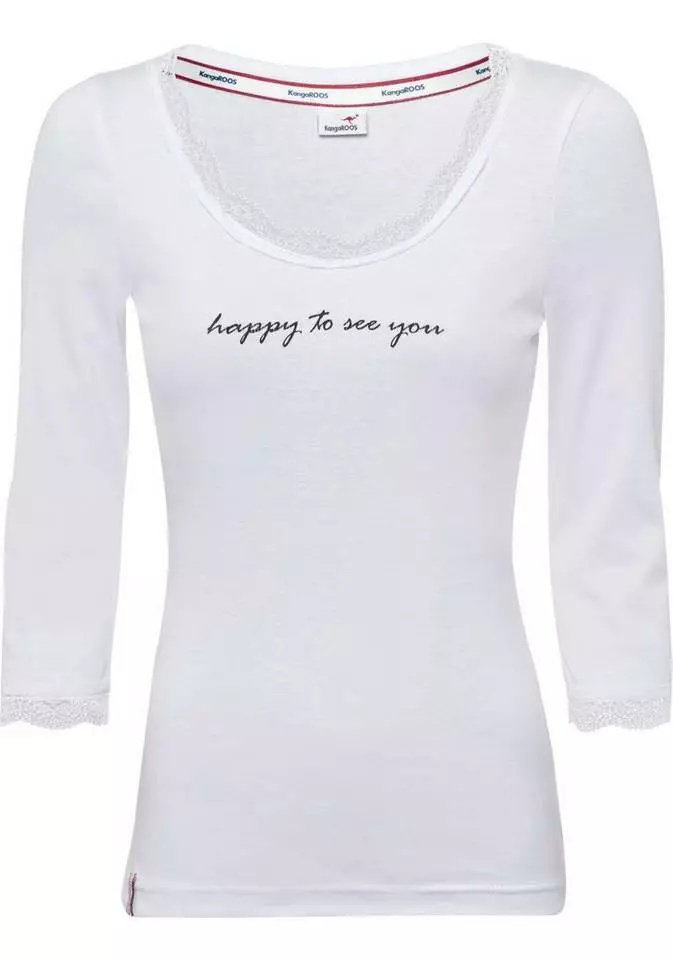 KangaROOS T-Shirt mit Spitzenband am V-Ausschnitt & 3/4-Arm - NEUE KOLLEKTION Schwarz, Weiß 5 KangaROOS T-Shirt mit Spitzenband am V-Ausschnitt & 3/4-Arm - NEUE KOLLEKTION Schwarz, Weiß – Bild 5