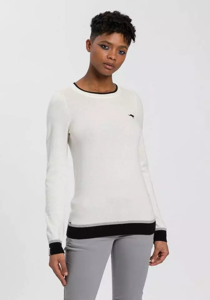 KangaROOS Rundhalspullover mit kontrastfarbenem Saum Schwarz, Offwhite-schwarz, Marine-rot, Rosa-blau 7 KangaROOS Rundhalspullover mit kontrastfarbenem Saum Schwarz, Offwhite-schwarz, Marine-rot, Rosa-blau – Bild 7