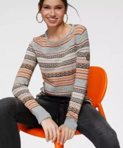 KangaROOS Rundhalspullover im Jaquard-Feinstrick Bunt, Natur-braun