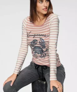 KangaROOS Longsleeve mit Marine Look Front-Print Rosa-wei&szlig;-gestreift, Hellgrau-wei&szlig;-gestreift, Wei&szlig;-marine-gestreift