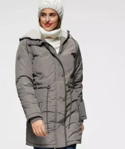 KangaROOS Outdoorjacke mit Teddyfell und Kapuze in uni und bedruckt Taupe-beige-bedruckt, Marine-beige