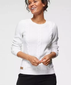 KangaROOS Rundhalspullover mit tollem Zopfmuster - NEUE KOLLEKTION Offwhite, Mittelblau