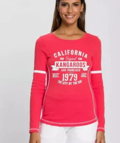 KangaROOS Langarmshirt mit Print Vorne und an Ärmeln Weiß, Koralle, Marine
