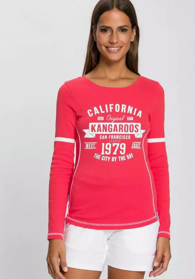 KangaROOS Langarmshirt mit Print Vorne und an Ärmeln Weiß, Koralle, Marine 1 KangaROOS Langarmshirt mit Print Vorne und an Ärmeln Weiß, Koralle, Marine