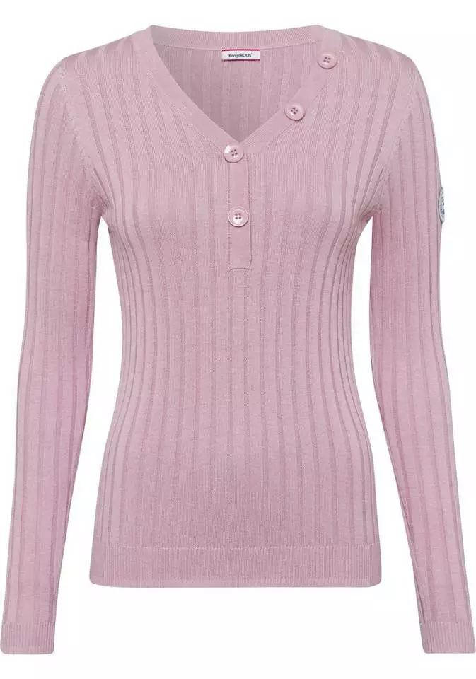 KangaROOS Strickpullover mit Knöpfen in gestreift und uni Rosa, Marine, Graublau 5 KangaROOS Strickpullover mit Knöpfen in gestreift und uni Rosa, Marine, Graublau – Bild 5