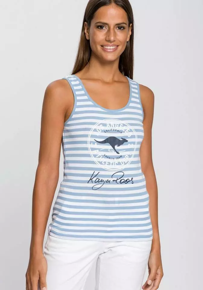 KangaROOS Tanktop mit großem Marken-Logo im Brustbereich Marine-weiß-gestreift, Himbeere-gestreift, Hellblau-weiß, Schwarz-hellgrau-meliert 9 KangaROOS Tanktop mit großem Marken-Logo im Brustbereich Marine-weiß-gestreift, Himbeere-gestreift, Hellblau-weiß, Schwarz-hellgrau-meliert – Bild 9