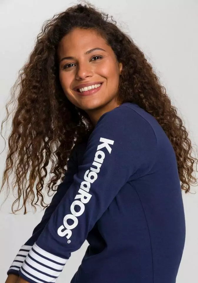 KangaROOS 3/4-Arm-Shirt mit großem Markenschriftzug am Arm Weiß-blau, Schwarz-weiß, Marine-weiß 3 KangaROOS 3/4-Arm-Shirt mit großem Markenschriftzug am Arm Weiß-blau, Schwarz-weiß, Marine-weiß – Bild 3