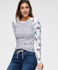 KangaROOS Langarmshirt im angesagtem Mustermix Schwarz, Weiß-marine-gestreift, Himbeere