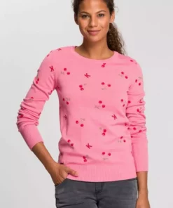 KangaROOS Strickpullover mit fruchtigem Kirschen-Druck Marine, Pink