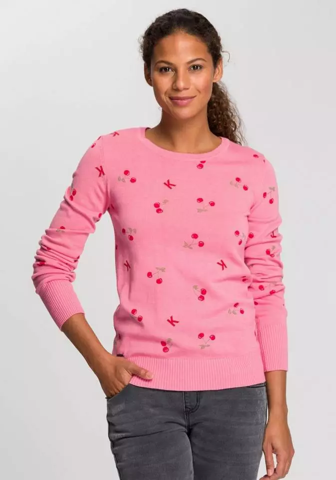 KangaROOS Strickpullover mit fruchtigem Kirschen-Druck Marine, Pink 1 KangaROOS Strickpullover mit fruchtigem Kirschen-Druck Marine, Pink
