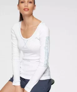 KangaROOS Langarmshirt mit großem Logo-Schriftzug am Arm - NEUE KOLLEKTION Blau-gelb, Schwarz-meliert-weiß, Weiß-himmelblau -KangaROOS Verkaufsladen ee80a798 a667 52a6 bb20 9fc0d37683ae