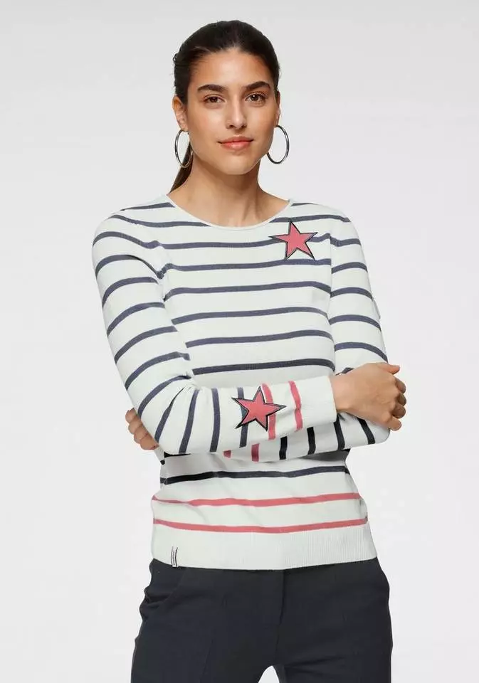 KangaROOS Streifenpullover mit kontrastfarbigen, aufgenähten Sternen Schwarz-grau-wollweiß-gestreift, Blau-weiß-rosa-gestreift, Wollweiß-blau-hellpink-gestreift 1 KangaROOS Streifenpullover mit kontrastfarbigen, aufgenähten Sternen Schwarz-grau-wollweiß-gestreift, Blau-weiß-rosa-gestreift, Wollweiß-blau-hellpink-gestreift