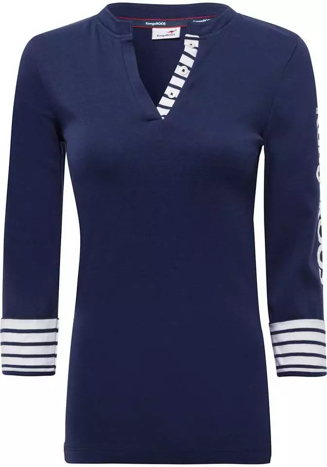 KangaROOS 3/4-Arm-Shirt mit großem Markenschriftzug am Arm Weiß-blau, Schwarz-weiß, Marine-weiß 5 KangaROOS 3/4-Arm-Shirt mit großem Markenschriftzug am Arm Weiß-blau, Schwarz-weiß, Marine-weiß – Bild 5