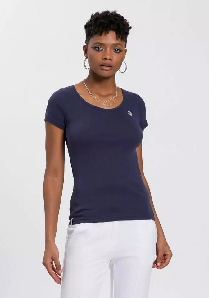 KangaROOS T-Shirt mit V-Neck und silberschimmernden Logodruck auf der Brust - NEUE KOLLEKTION Rosa, Weiß, Marine 1 KangaROOS T-Shirt mit V-Neck und silberschimmernden Logodruck auf der Brust - NEUE KOLLEKTION Rosa, Weiß, Marine