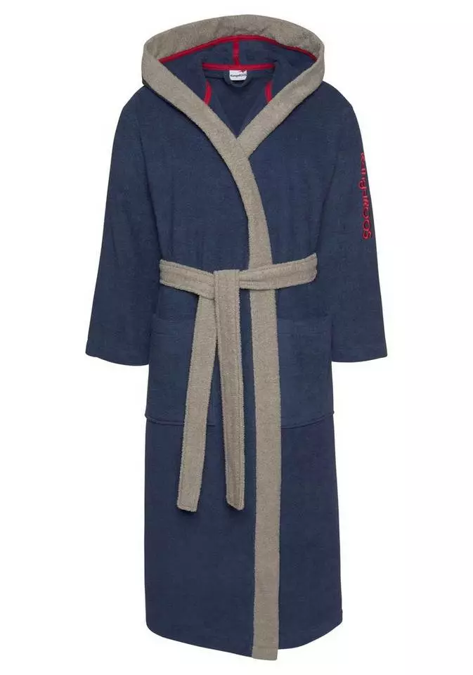Unisex-Bademantel »Henry«, KangaROOS, mit Kaputze und Logostickerei Marine, Taupe 2 Unisex-Bademantel »Henry«, KangaROOS, mit Kaputze und Logostickerei Marine, Taupe – Bild 2