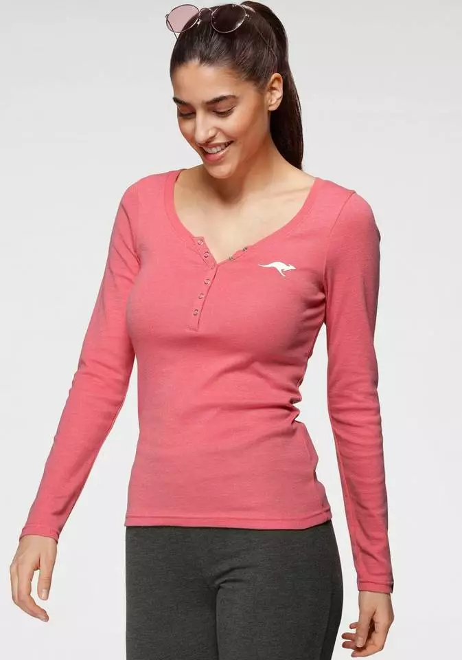 KangaROOS Langarmshirt mit Känguru-Logodruck und Knopfleiste - NEUE KOLLEKTION Himbeere-meliert, Schwarz 6 KangaROOS Langarmshirt mit Känguru-Logodruck und Knopfleiste - NEUE KOLLEKTION Himbeere-meliert, Schwarz – Bild 6