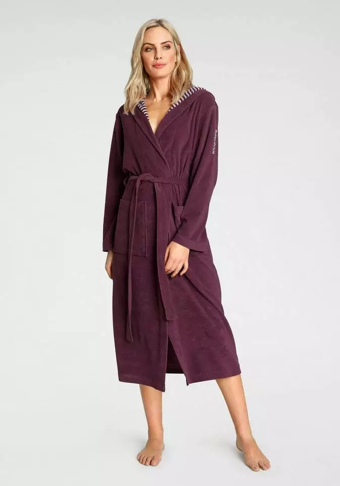 Damenbademantel »Dalia«, KangaROOS, außen Unifarben und innen mit Streifen Anthrazit-weiß, Blau-weiß, Beere 7 Damenbademantel »Dalia«, KangaROOS, außen Unifarben und innen mit Streifen Anthrazit-weiß, Blau-weiß, Beere – Bild 7