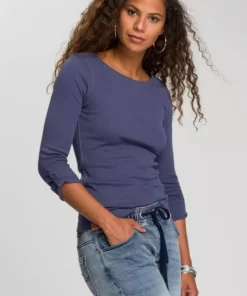 KangaROOS Langarmshirt mit fixierbaren turn-up Ärmel Schwarz, Blau, Weiß