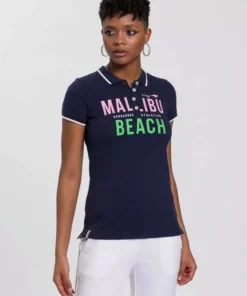 KangaROOS Poloshirt mit großem Malibu-Beach Logo-Druck - NEUE KOLLEKTION Marine, Weiß