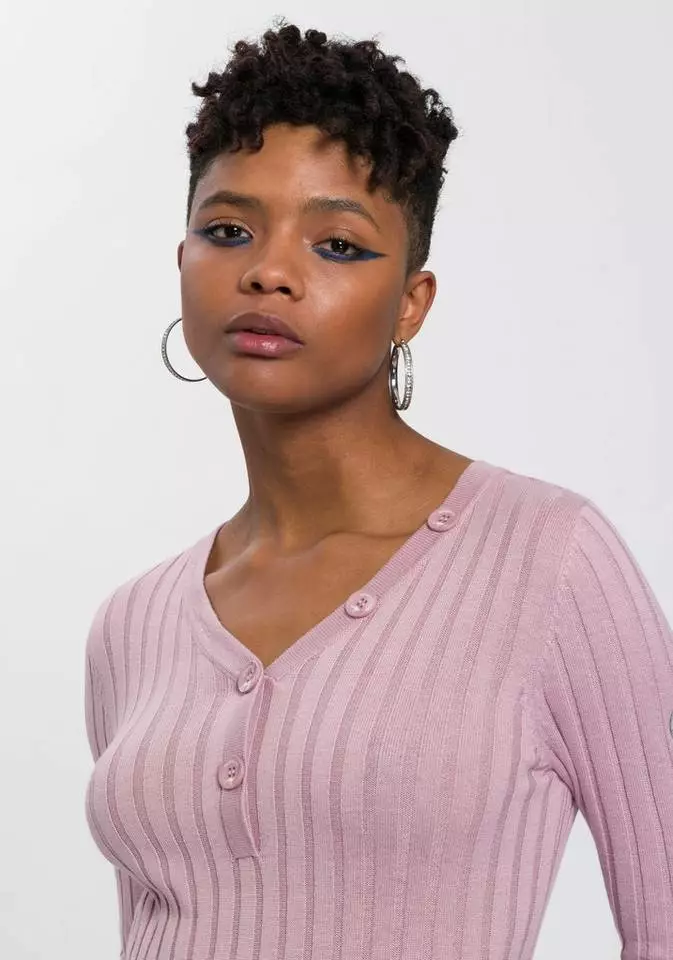 KangaROOS Strickpullover mit Knöpfen in gestreift und uni Rosa, Marine, Graublau 3 KangaROOS Strickpullover mit Knöpfen in gestreift und uni Rosa, Marine, Graublau – Bild 3