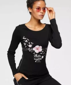 KangaROOS Longsleeve mit großem Druck im Metallic-Design Marine-meliert, Hellgrau-meliert, Wei&szlig;, Schwarz